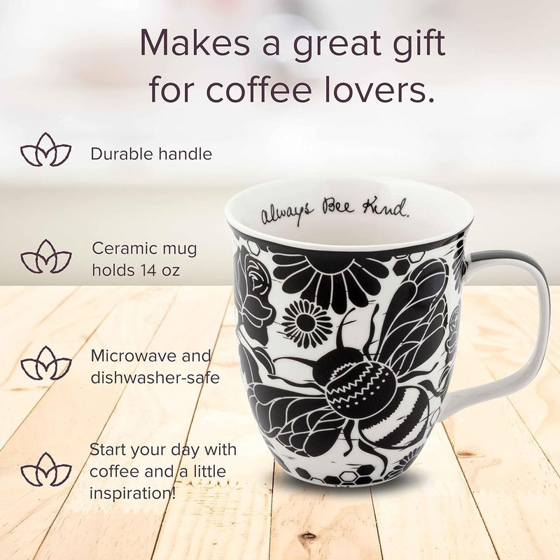 Karma Gifts 16 oz Black and White Boho Mug Bee - Cute Coffee and Tea Mug - Ceramic Coffee Mugs for Women and Men, 1 Count (Pack of 1) - Image 2